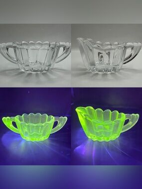 Vintage Uranium Art Deco Heisey Crystolite Creamer & Sugar Bowl Set